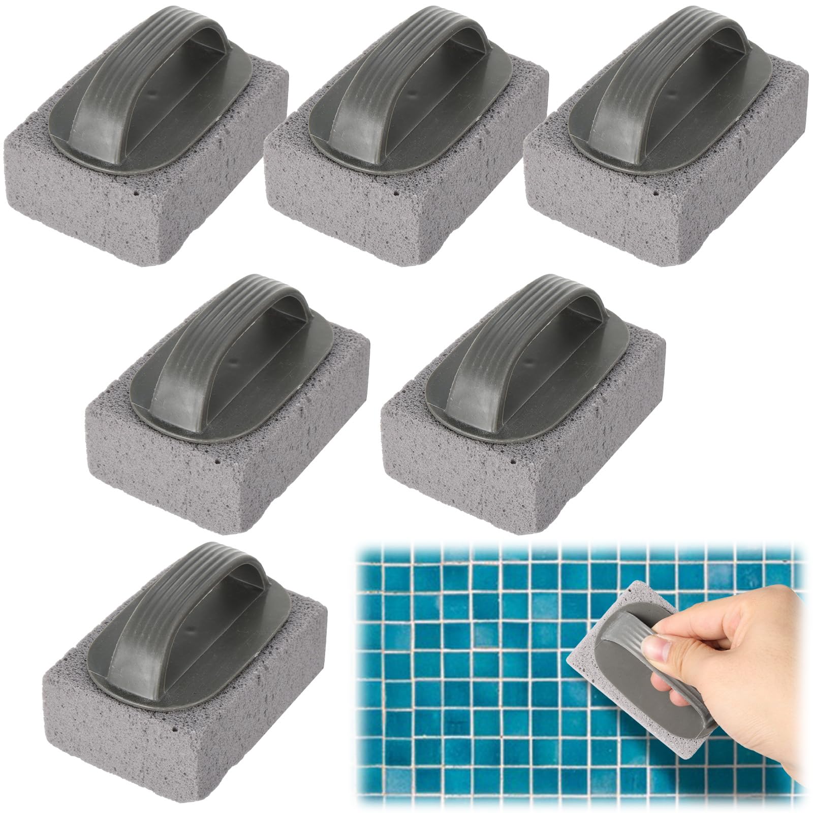 Photo 1 of 6 Pcs Hand Held Pools Pumice Stone Pool Cleaning Block with Handle Swimming Pumice Pool Tile Stone for Pools Spa Tile Swimming Pools Spa Tile Grout Concrete Cleaning