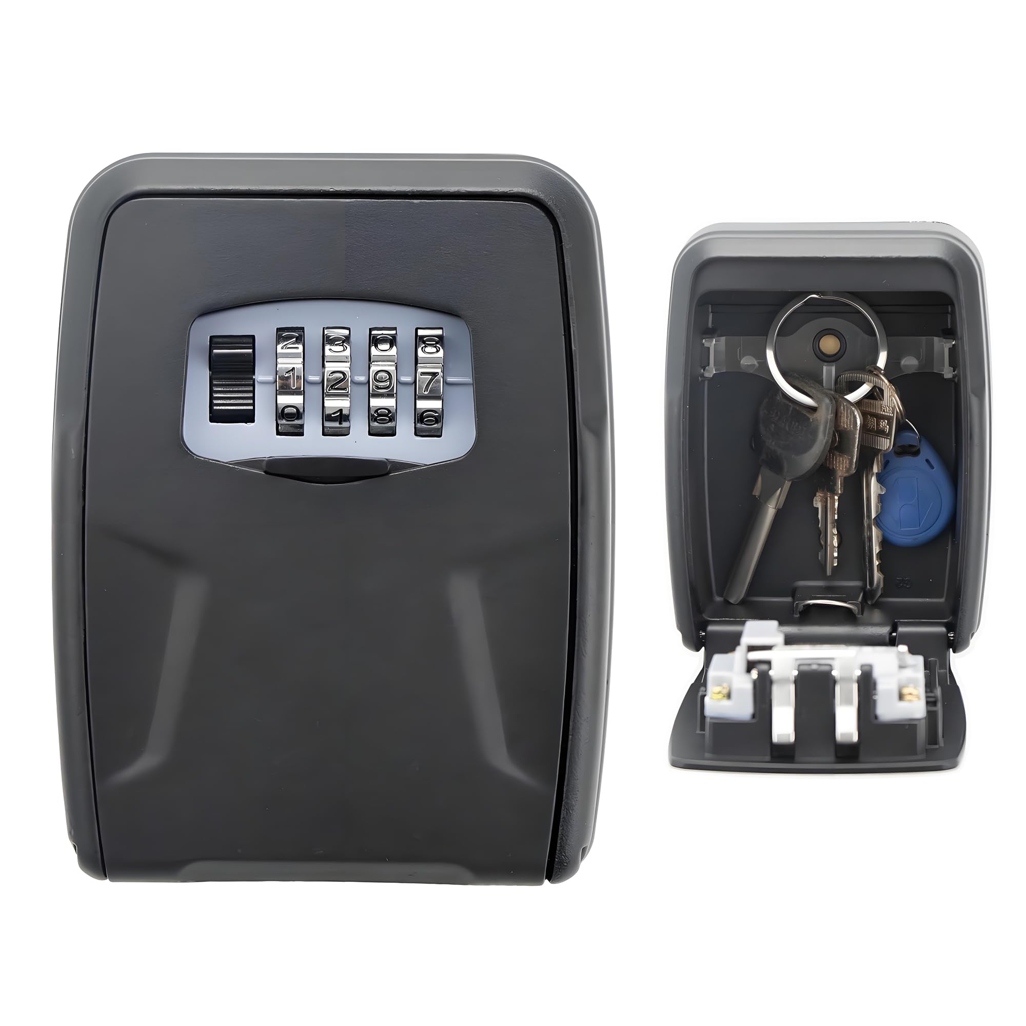BenRich Outdoor Key Safe Wall Mounted Lock Box with Resettable 4-Digit Code, Weatherproof Key Storage Lockbox for Spare Keys, Home, Airbnb, Holiday Lets, Care Workers (Black)