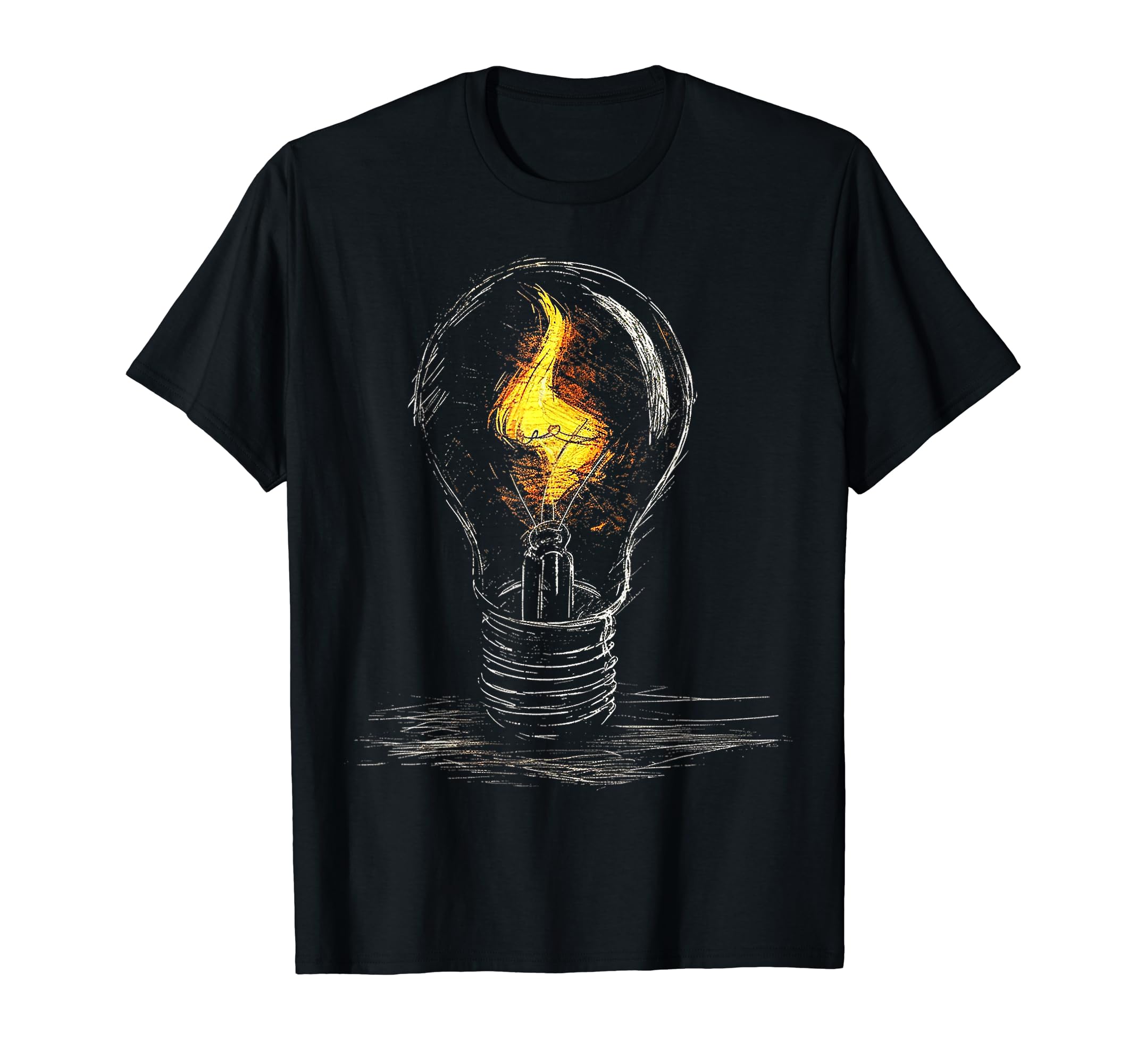Photo 1 of @rtY Light Bulb Drawing Flame Artwork Graphic Art T-Shirt, Small, Black