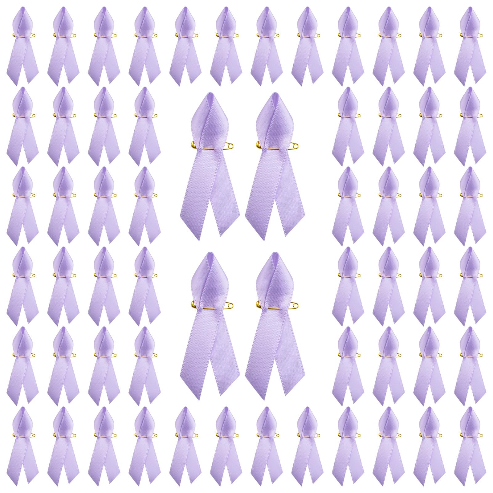 WANDIC 200 Pcs Lilac Purple Ribbon Pins,Alzheimer's Awareness Badges Epilepsy Brooches Hodgkin Lymphoma Pins Domestic Violence Badges Polyester Brooches for Charity Event — image 1
