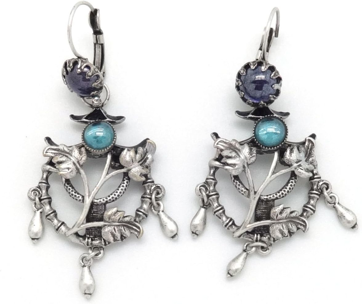 OLLIPOP by Sweet Romance Purple & Aqua Enamel Leaf Burnished Silver Earrings