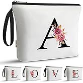 A-Z BAG Personalized Makeup Bag, Birthday Gifts for Women Mom, Gifts for Best Friend, Bride Bridesmaid Cosmetic bag (A, White)