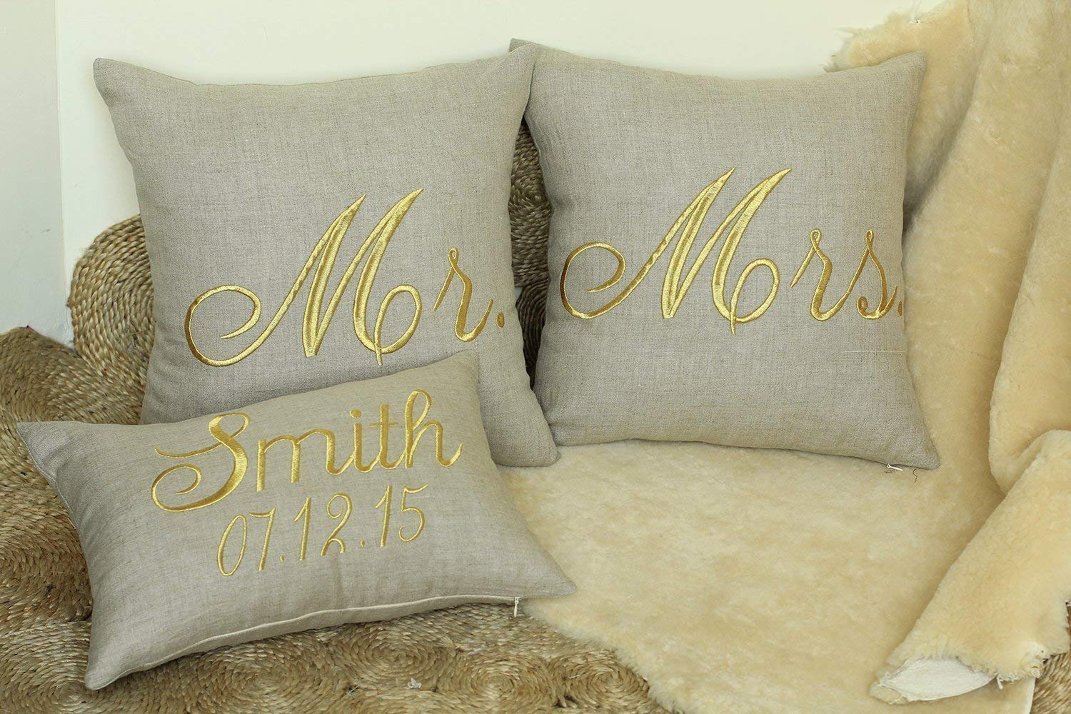 Amazon Com Decorhouzz Mr And Mrs Personalized Set Of 3 Pcs Pillow