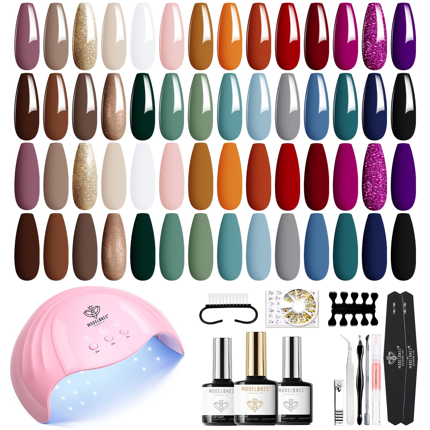 Modelones Gel Nail Kit, 28 Colors Fall Winter Gel Nail Polish Set with Lamp Starter Kit No Wipe Base & Top Coat Nail Kit Diy Home Nail Curing Gifts For Women