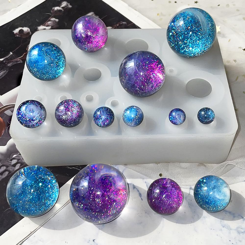 RESINWORLD 20-Cavity Sphere Molds for Resin, Round Ball Resin Mold, Silicone Orbs Mold for Jewellery Making
