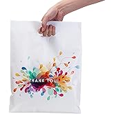 Thank You Bags for Business with Handles 12x15 (100 Count, White) - Plastic Shopping Retail Bags for T Shirts