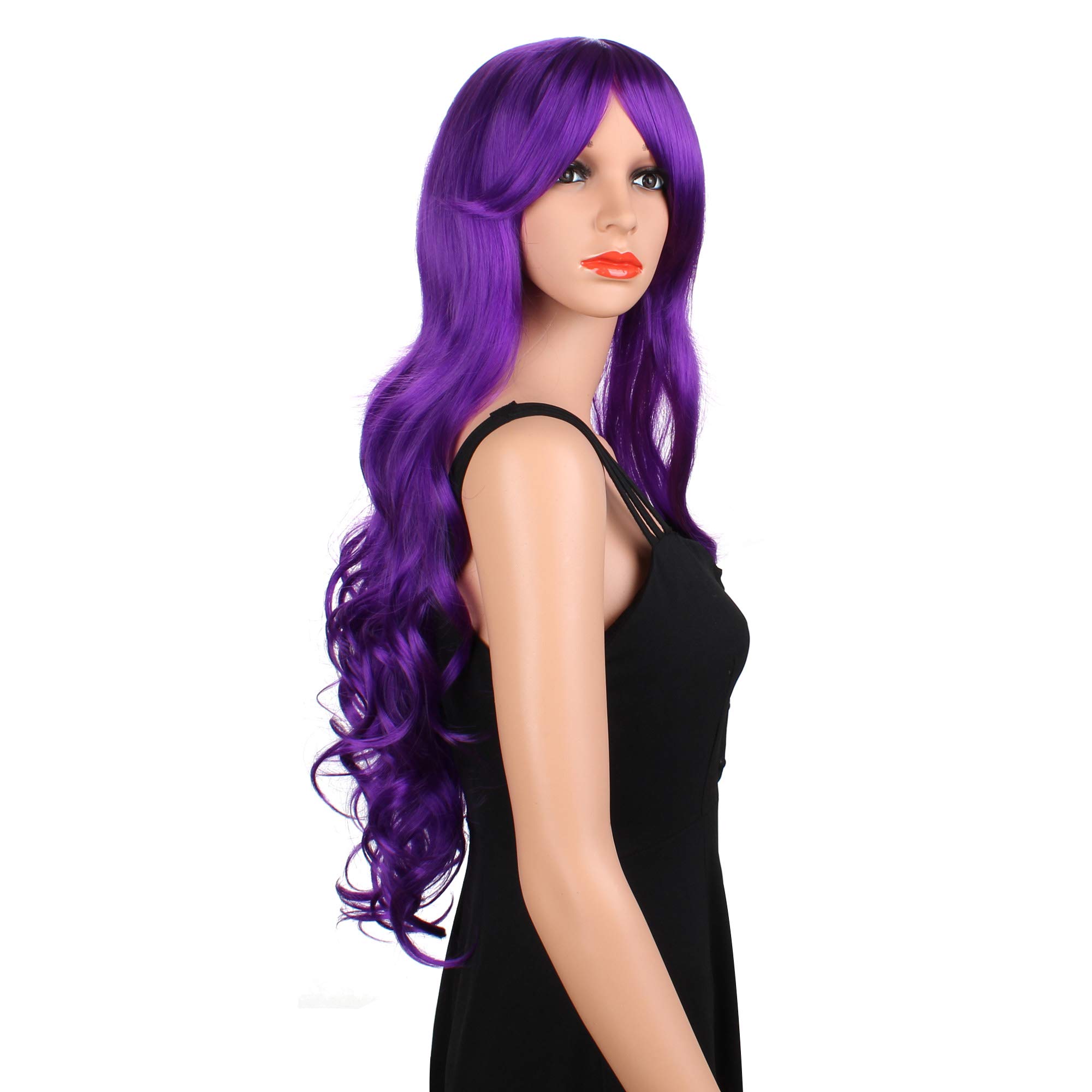 OKVGO Fashion Natural Full Long Curl Wig for Women Cosplay Party and Ladies Daily Use Purple