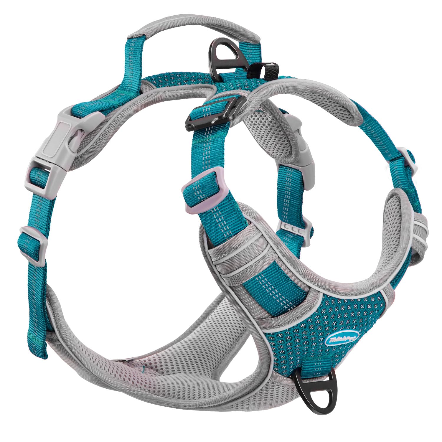 ThinkPet No Pull Harness Breathable Sport Harness with Handle-Dog Harnesses Reflective Adjustable for Medium Large Dogs,Back/Front Clip for Easy Control L Bright Teal