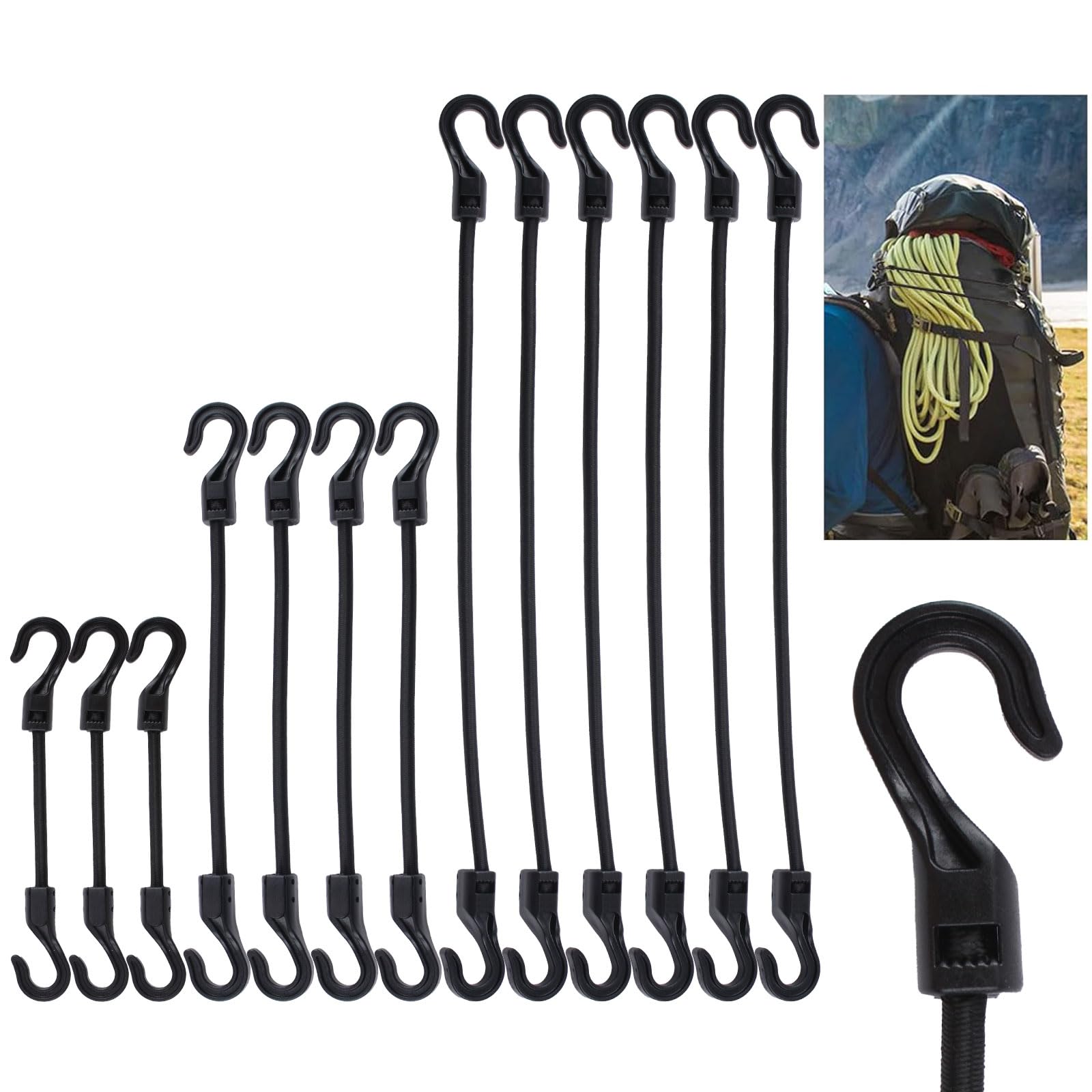 MOROBOR Elastic Rope Latex Strap, 12pcs Small Bungee Cords with Plastic Hooks Adjustable Latex Stretchy Heavy Duty Elastic Bungee Cord for Luggage Roof Rack Hang Outdoor Tent Tarp