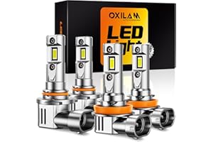 OXILAM H11 9005 Light Bulbs Combo, 86000 Lumens 900% Brighter 6500K Cool White Light, 1:1 Size 9005/HB3 H11/H9/H8 Automotive Light Bulbs, IP68 Waterproof, Pack of 4