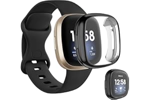 VANJUA [Band + Case] for Fitbit Versa 3 Bands/Fitbit Sense Silicone Bands for Women Men, TPU Screen Protector Case for Fitbit Versa 3 / Sense