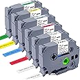 6 Pack Replacement for Brother P Touch Label Maker Tape TZe Tz Tape 12mm 0.47 Laminated White/Clear/Red/Yellow/Blue/Green Compatible with Brother P-Touch Label Maker PT-D210 PT-H110 PT-D220