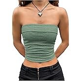 OYOANGLE Women's Eyelet Embroidered Tube Top Strapless Ruched Slim Fit Y2K Crop Bandeau Tops