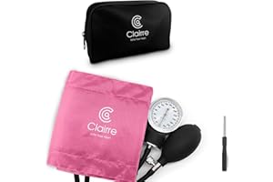 Clairre Manual Blood Pressure Cuff with Carrying Bag, Aneroid Sphygmomanometer for Home Use & Medical BP Monitoring, Universial Adult Size, Small Screwdriver Includes, Pink