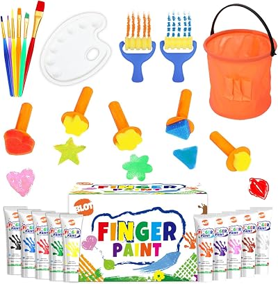 BLOT Kids Paint Kit Washable Finger Paint Set with 10 Colors & 15 Tools