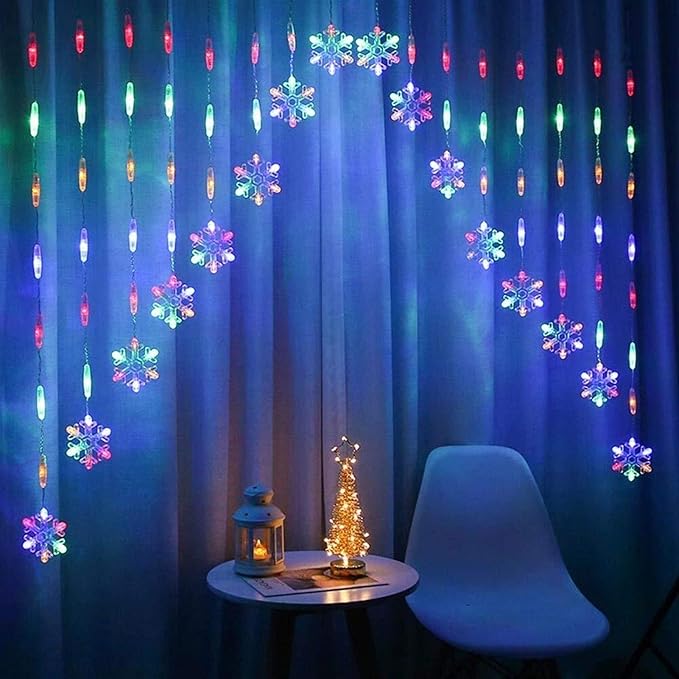 DANYIN Snowflake Curtain String Lights Inverted VShaped, Hanging