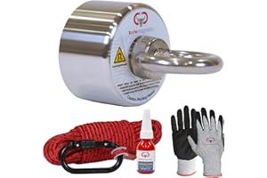 Brute Magnetics Bolt 800lb Magnet Fishing Bundle- Includes 360-Degree Strong Magnet, Durable 65-ft Rope, Carabiner, Cut-Resistant Gloves, and Threadlocker