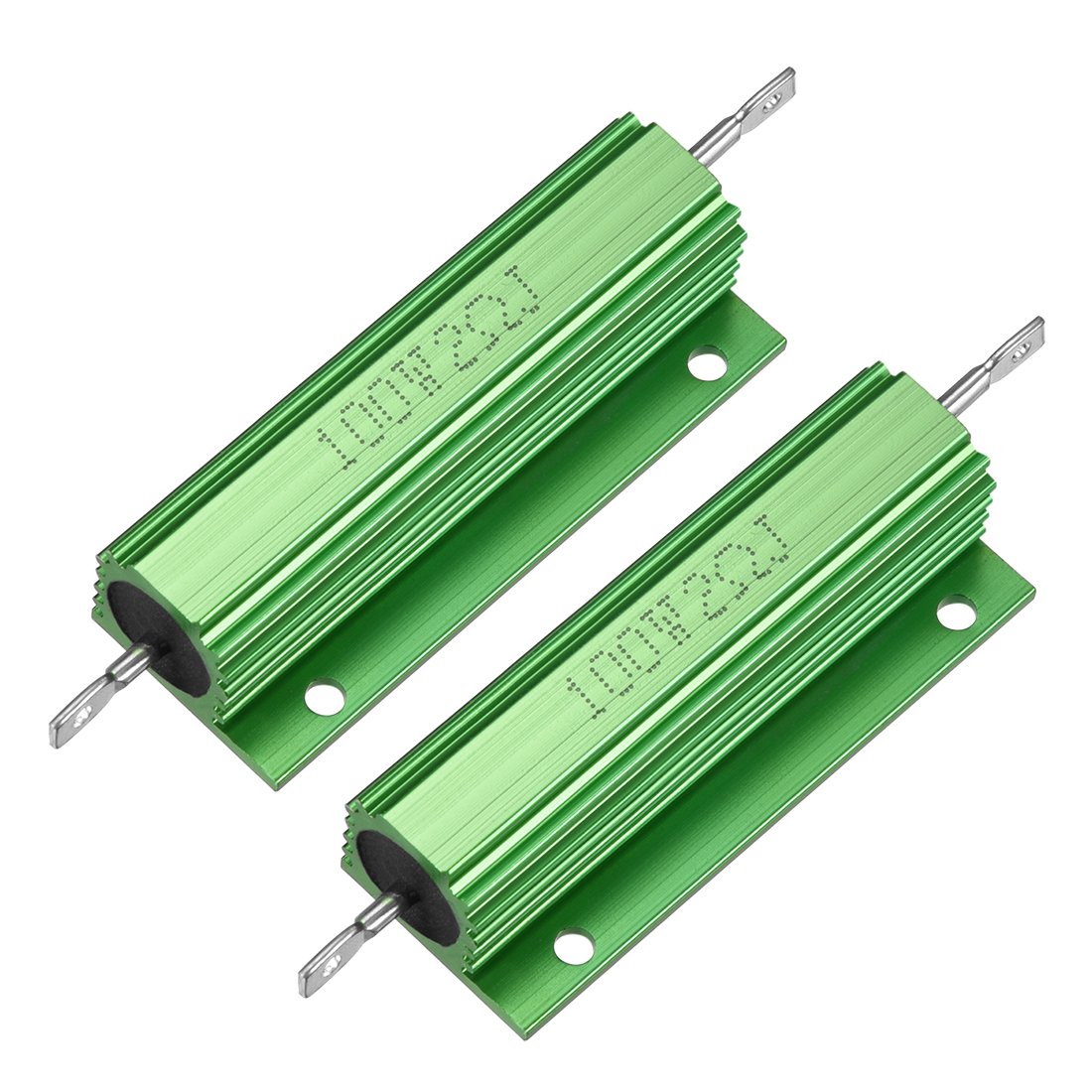 sourcingmap 2 Pcs Aluminum Case Resistor 100W 2 Ohm Wirewound Green for LED Replacement Converter 100W 2RJ