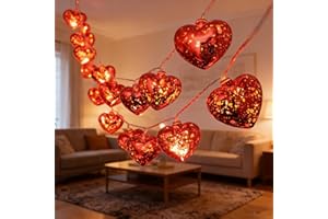 Valentines Heart Decoration Lights, 9.8 Ft Valentine String Lights Battery Operated 20 LED Red Shining Love Shape Lights , Va