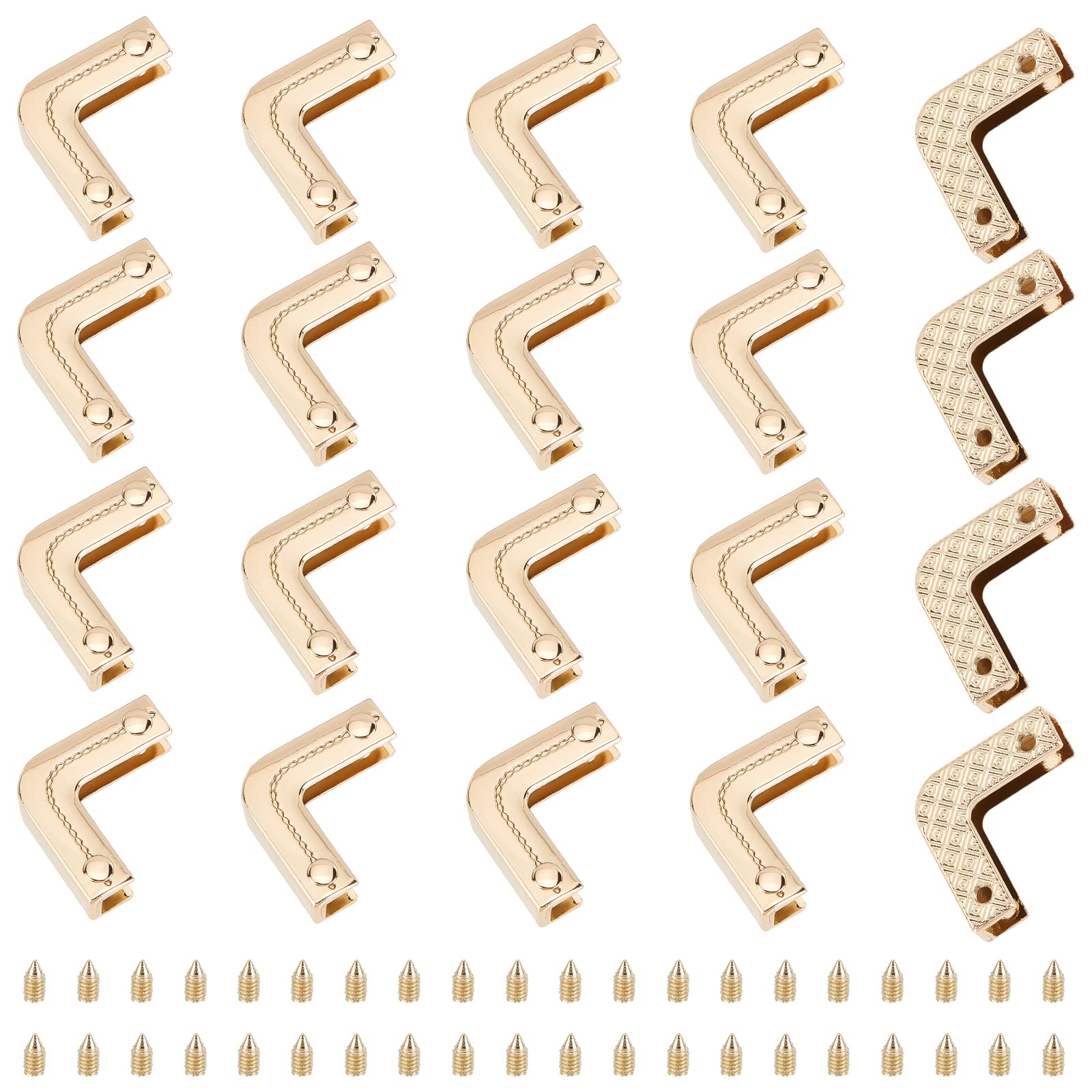 WADORN 20 Sets Metal Purse Corner Protector for Bag, Wallet Decorative Edge Cover Book Corner Edge Safety Guard Screw-in Bag Angle Clip Bumpers Leather End Clip for Scrapbook Photo Album Menu Folder
