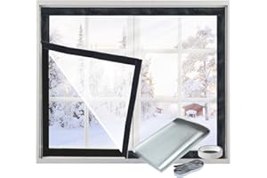 JEYEOU Window Insulation Kit for Winter Heavy Duty Plastic Window Cover Sealer Reusable Clear Thick Insulation Wrap Transparent Film with Strong Adhesive Tape and Hook and Loop Tape for Winterizing 48''x63''