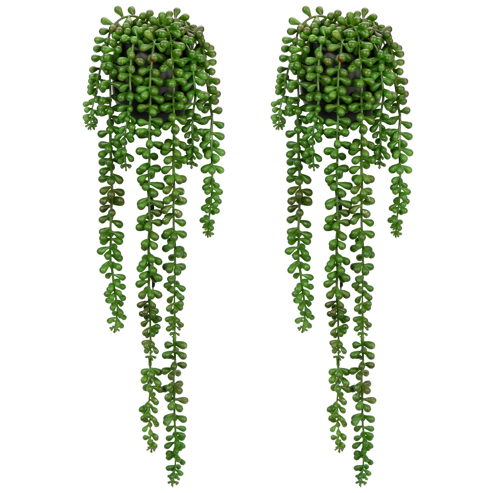 Hollyone 2pcs Small Artificial Hanging Plants Decorative Succulents, Fake Potted Plants Faux Trailing Plant Greenery Indoor Outdoor for Home, Garden, Living Room, Bedroom, Wall Decorations