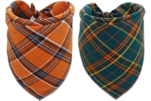 YUANKEXIANG Fall Bandana for Dogs 2 Pack - Christmas Pet Triangle Scarf Classic Plaid Reversible Bibs Kerchief Saliva Towel Set Pet Costume Accessories for Small Medium Large Dogs Cats