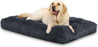 KSIIA Calming Dog Crate Bed Large 90x60cm Fluffy Washable Mattress Grey