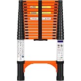 14.5FT Telescoping Extension Ladder for Home Attic Outdoor | Telescopic Collapsible Ladder, Non-Slip Feet &amp; 2 Triangle Stabilizers, Heavy Duty Compact Retractable Ladder