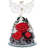 FIACO Gifts for Women Preserved Rose Forever Flower in Glass Angel Figurine Fresh Flowers for Delivery Mothers Day Birthday Gifts for Mom Grandma Wife Sister Red