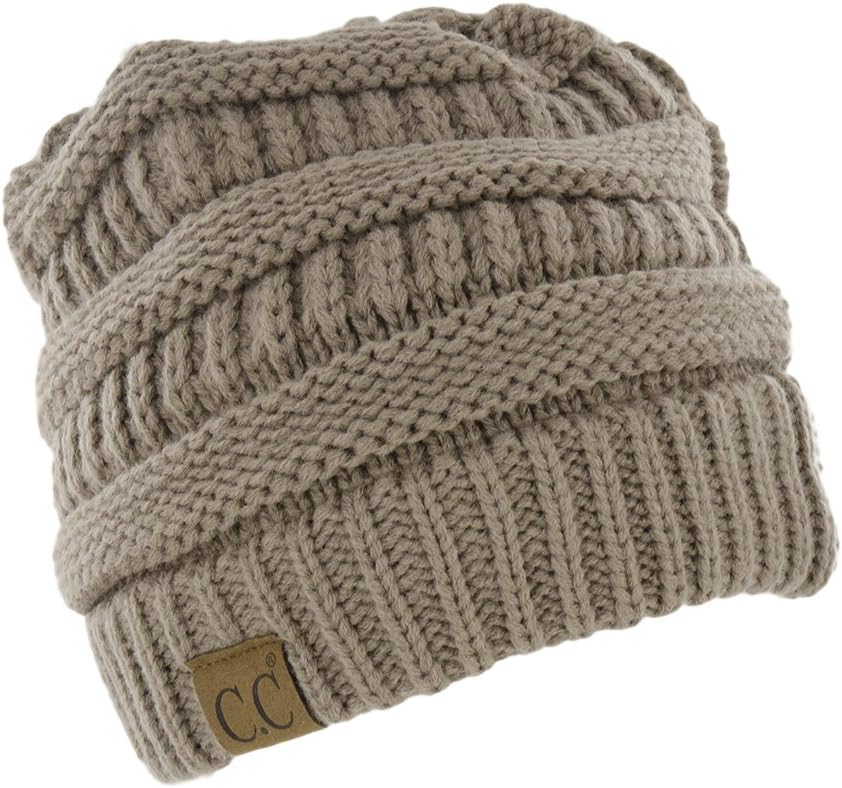 Cheveux Corp Knitted With C.C. Taupe Womens Beanie