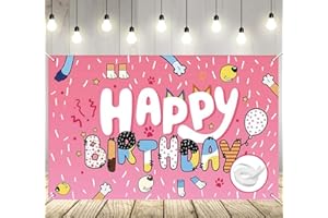 BOBORAT 5 * 3ft Blue Dog Birthday Backdrop, Birthday Party Decoration Background, Pink Cute Cartoon Theme Photo Banner for Girl, Woman, Kid, Adult (Style A)