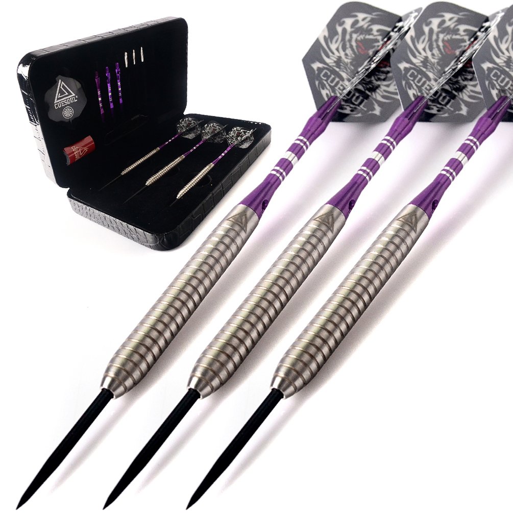 CUESOUL 22 Grams Tungsten Steel Tip Darts Set 90% Tungsten with Luxury Case