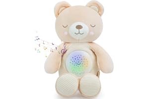 COTTONBEBE Musical Stuffed Animals with Sound Machine, White Noise Baby Soothers for Sleep, Night Light Shush Lullaby Music Soothing White Noise Toys for White Noise Boy & Girl, Bear