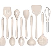 Onader Silicone Cooking Utensils Set of 10, Kitchen Utensils for Nonstick Cookware, Heat Resistant & Nontoxic Spatula Set- Khaki