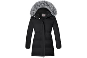 WULFUL Girl's Winter Long Coats Hooded Parka Kids Warm Puffer Jacket