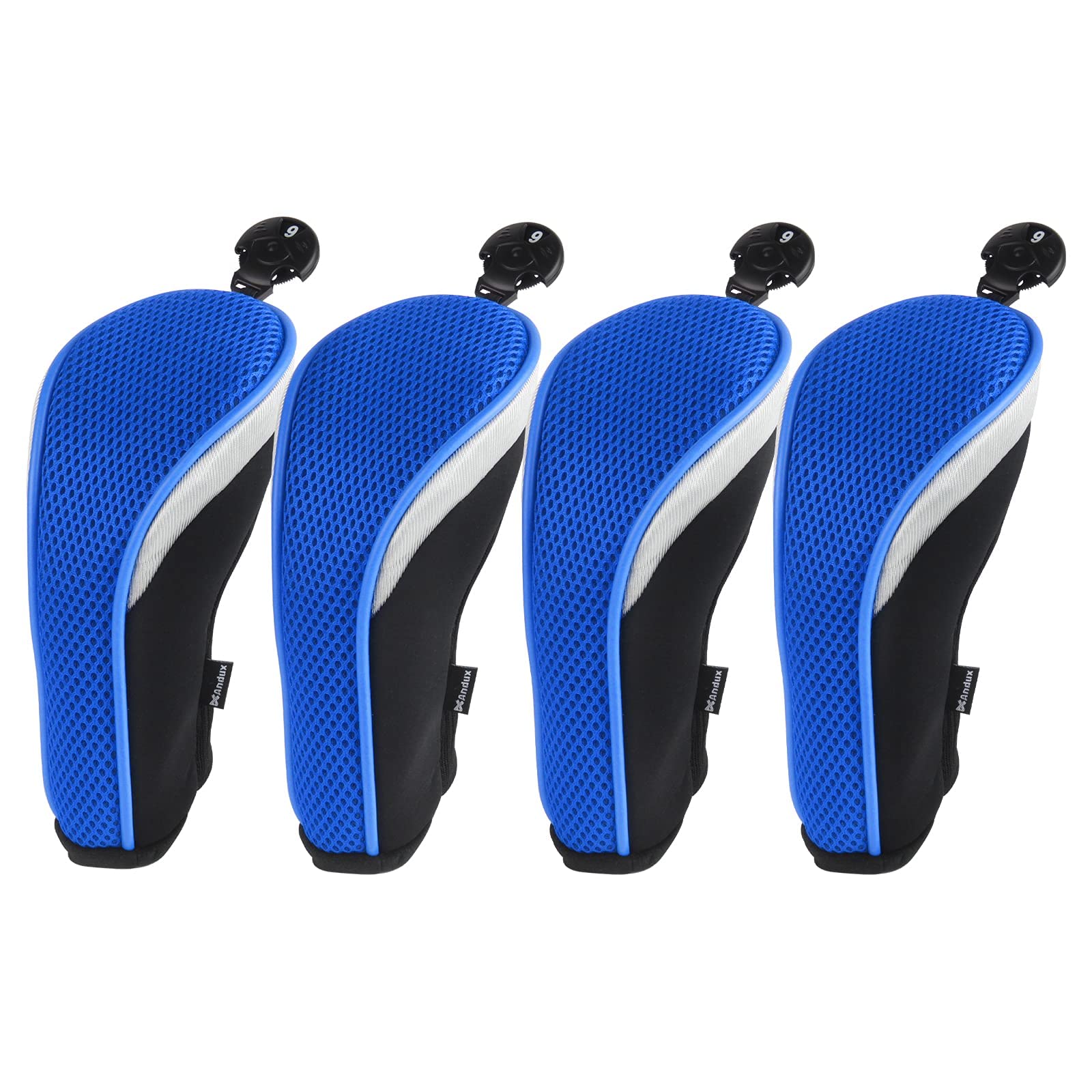 Andux Mesh Golf Hybrid Club Head Covers Short Neck with Dial No. Tags 4Pcs Blue