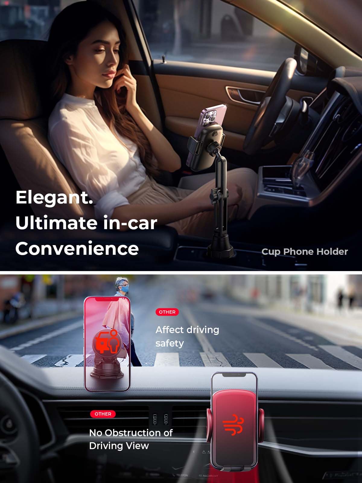 LISEN Upgraded Version Cup Phone Holder for Car 360° Adjustable Long Neck Car Phone Mount Golf Cart Phone Holder, Truck Jeep Accessories for iPhone 17 Air Pro Max Samsung Google and All 4-7'' Phone