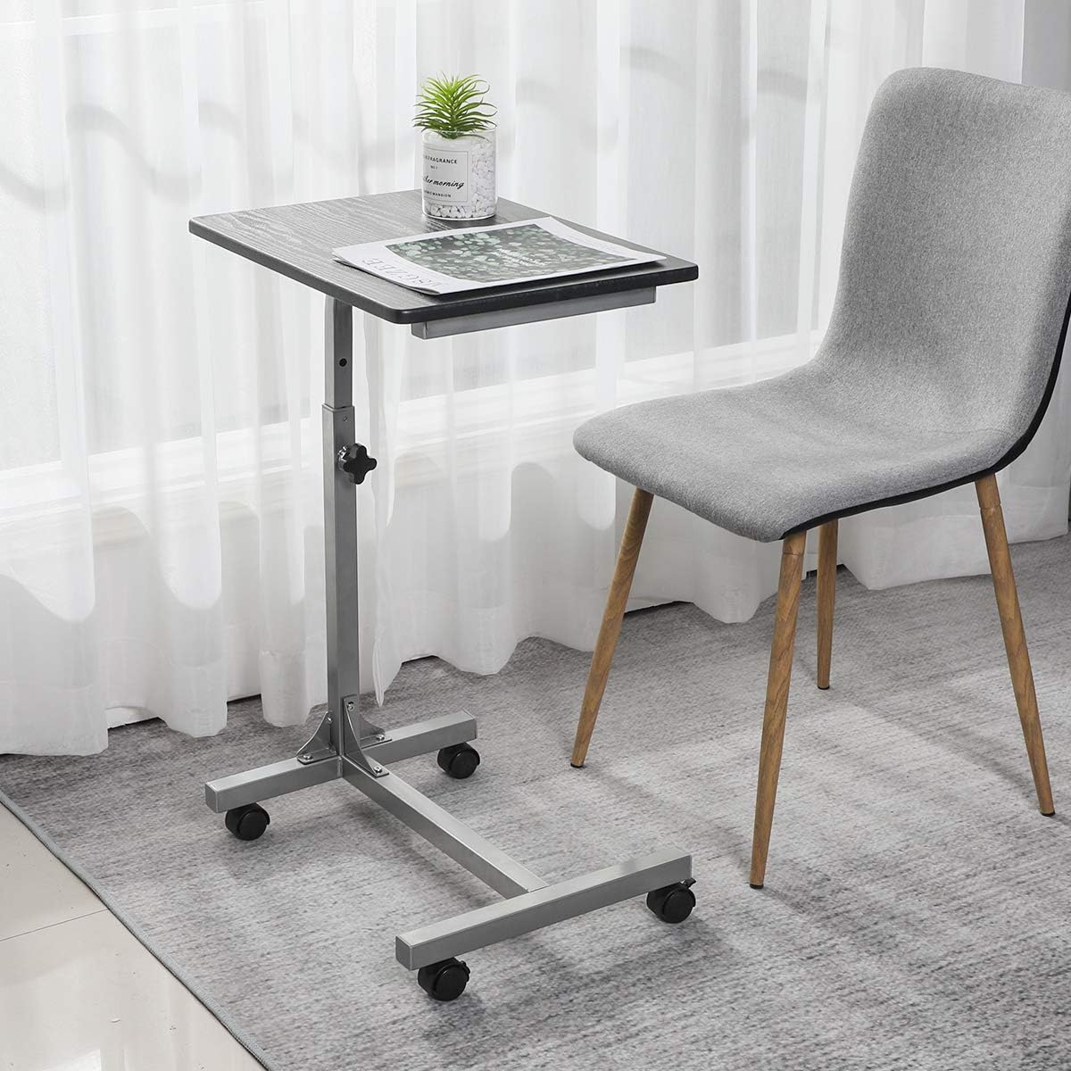 Coavas Over Bed Table C Side Rolling Table with Lockable Wheels, Medical Portable Notebook Laptop Desk 3 Adjustment Levels, TV Tray Table for Eating Breakfast, Black (18.9x14.6x26.4-31.1 inch): Kitchen & Dining