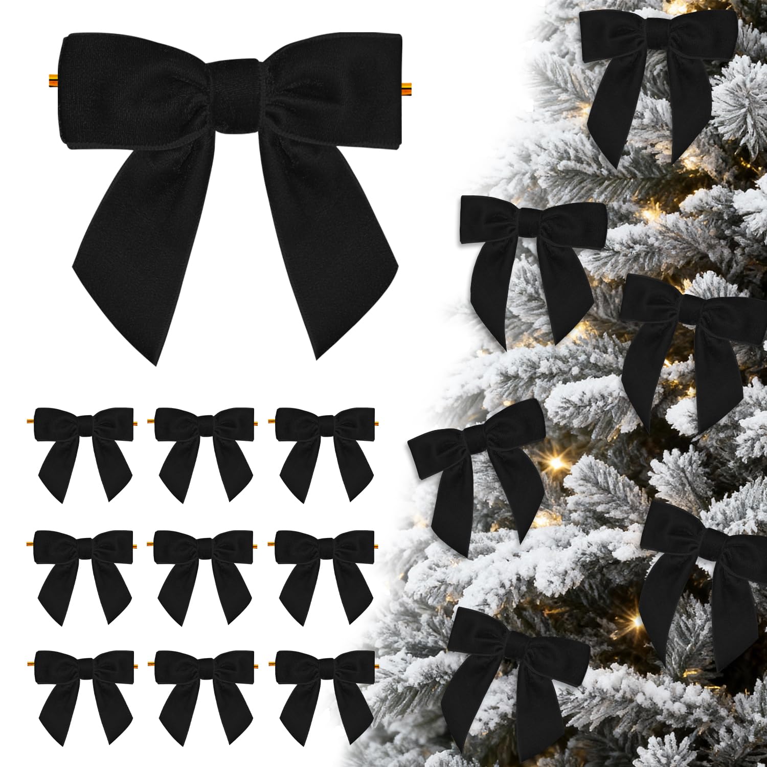 Photo 1 of 24 Pcs Black Small Velvet Bows Ornaments for Christmas Tree, Vintage Cute Velvet Bows Home Decor for Tree Mantle Wreath Gift Wrapping Crafts, 0.98’’ W/3.14 * 3.14 inch