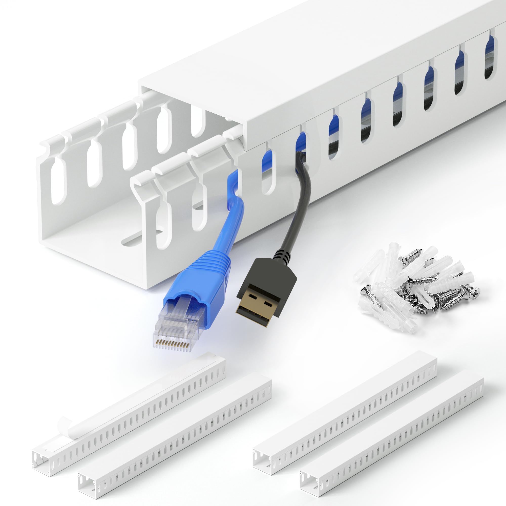 Photo 1 of 66in(4X L16.5in) Professional Server Rack Cable Management Raceway, H1.4in x W1.6in Cable Raceway Kit, Electrically Safe PVC Open Slot Wire Raceway for Under Desk/Computer/Network Cords, White