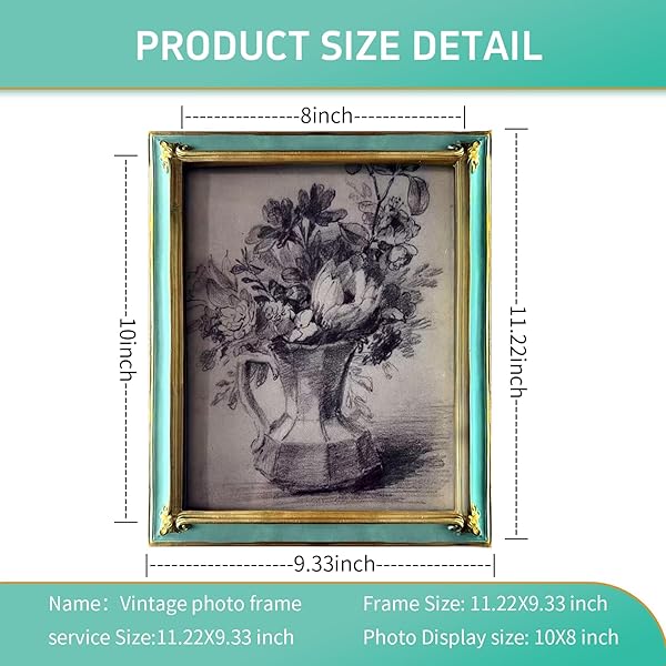 JINHUANG 8X10 INCH VINTAGE PICTURE FRAME, ELEGANT ANTIQUE PHOTO FRAME WITH GLASS FRONT, ANTIQUE ORNATE PHOTO FRAME DESKTOP AND WALL HANGING OLD FASHIONED STYLE (GOLD & GREEN)