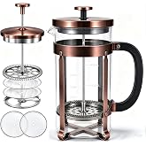 PSAVGLA French Press Coffee Maker 34oz, Thickened Glass Coffee French Press | Stainless Steel Coffee Press, 4 Filter Easy to Clean, Cold Brew Coffee Maker, Suitable for Kitchen Party Gifts