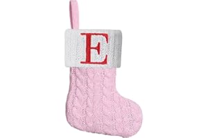 Pxniy Mini Pink Knit Stocking,8.5 Inches Initial Monogram Embroidered Christmas Stocking,Family Fireplace Hanging Ornament Xmas Holiday Decor Gift-Letter E