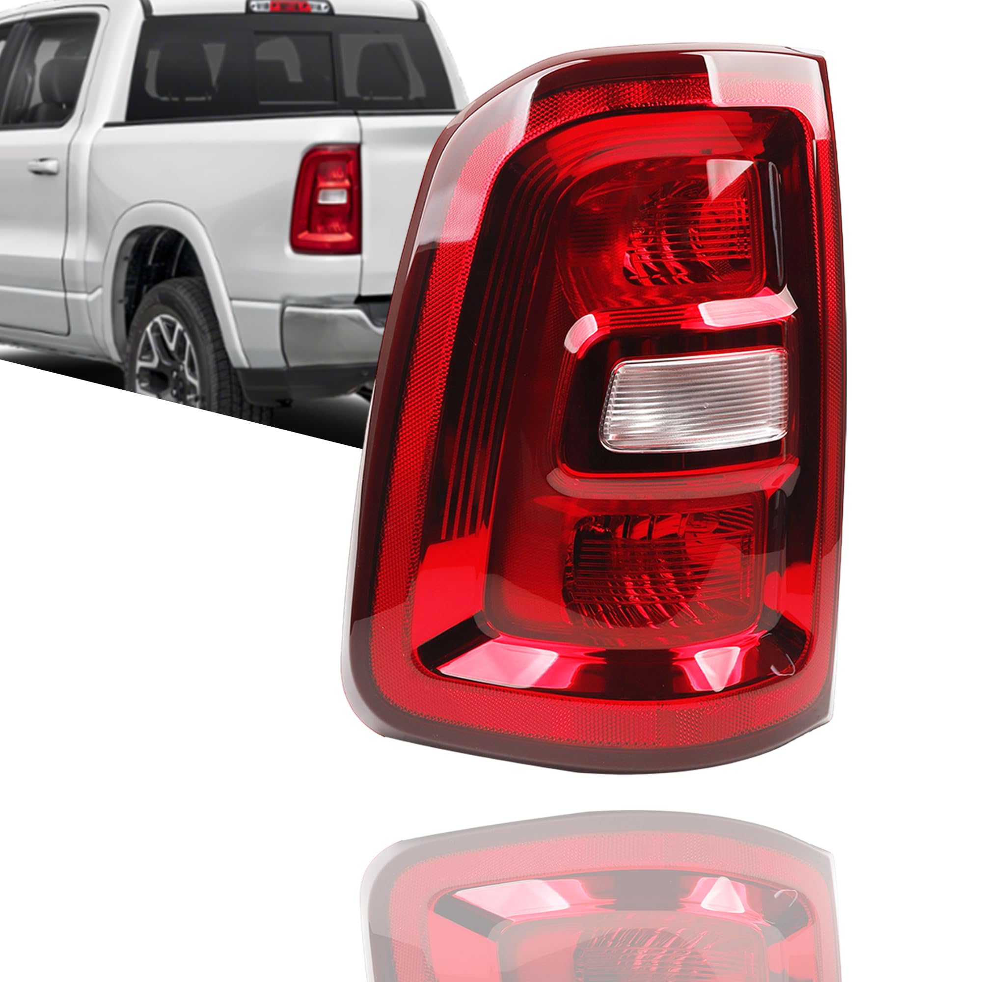 Photo 1 of Dasbecan Halogen Tail Light Assembly Compatible with 2025 2026 Dodge Ram 1500 Rear Lamp Taillight Left Driver Side Red Bezel Replace#68531049AA