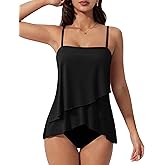 SUUKSESS Women Tummy Control Tankini Swimsuit Ruffle High Waisted Bathing Suit