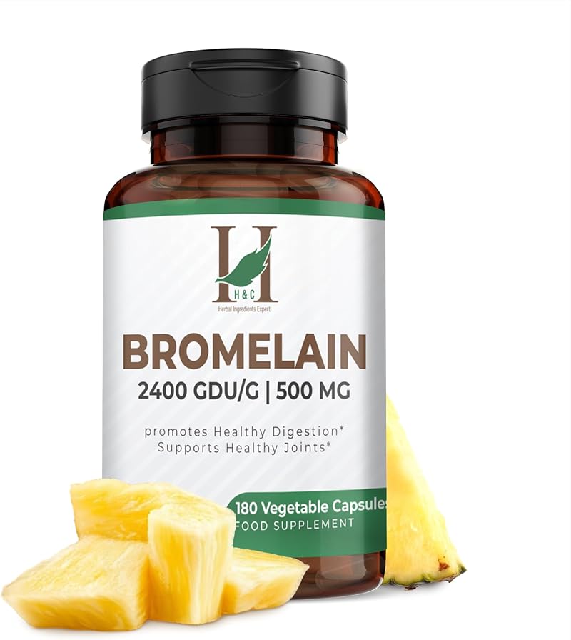 H&C Bromelain 500 mg Veg Capsules 180 Pineapple Extract GDU 2400
