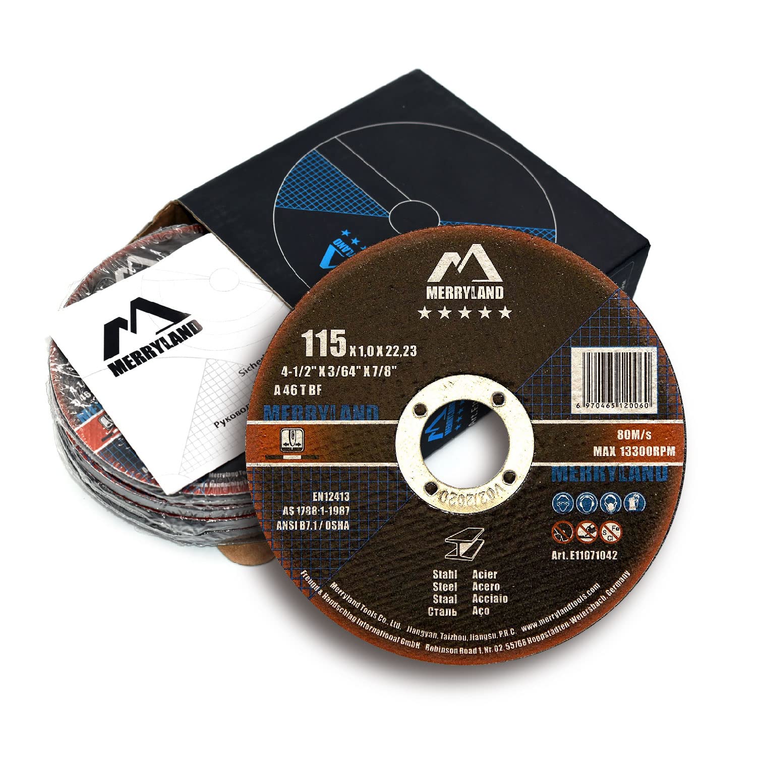 Merryland Cutting Disc 115 Metal for Angle Grinder, 115 X 1.0 X 22.23 mm Cutting Wheel 25 Pieces, Steel Iron 4.5 inch Type 41, Expert-Line E11071042