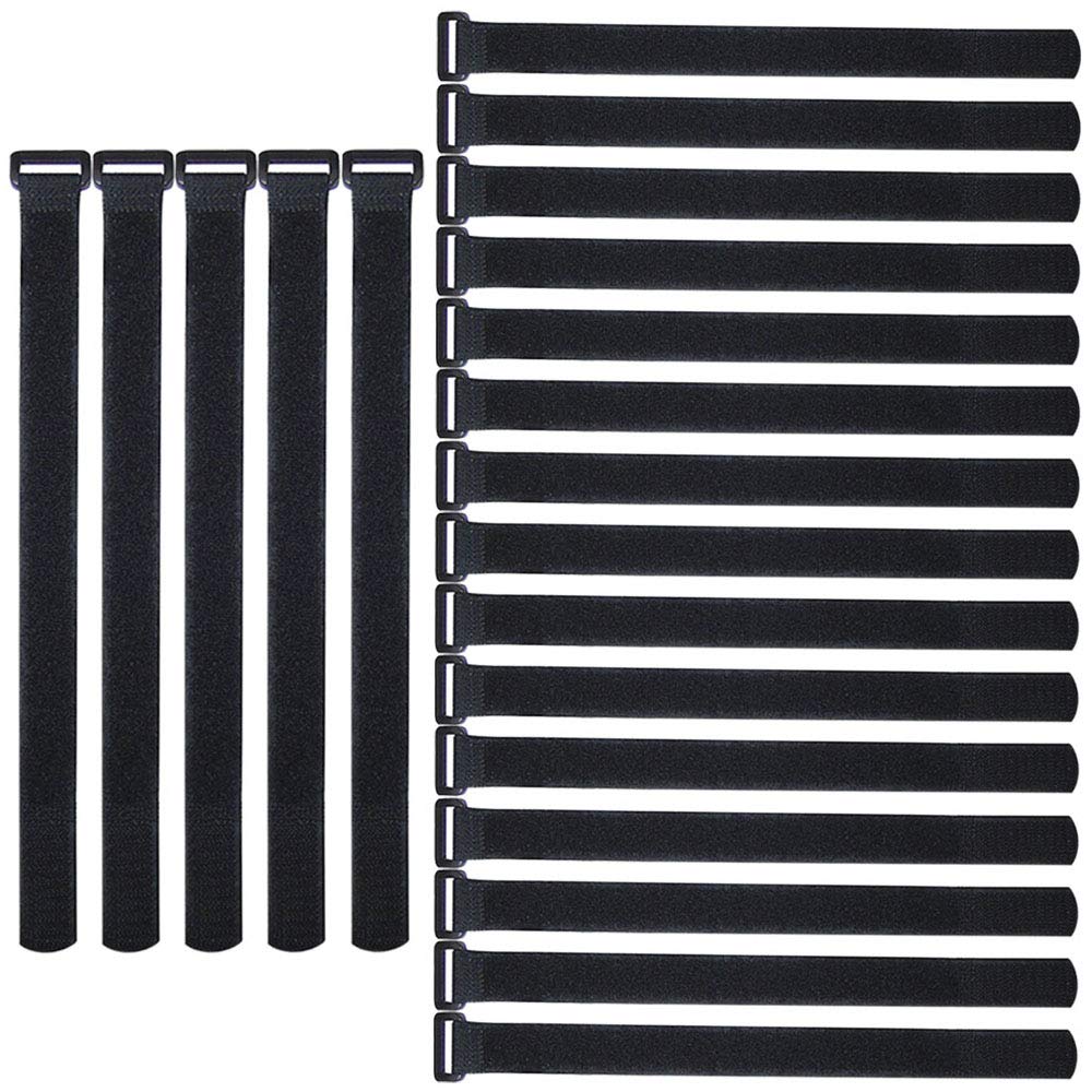 QitinDasen 20 Pieces 20 X 2 cm Nylon Cable Ties, Reusable Cable Straps, Adjustable Hook and Loop Cinch Straps, Multipurpose Wire Organizer (Black)