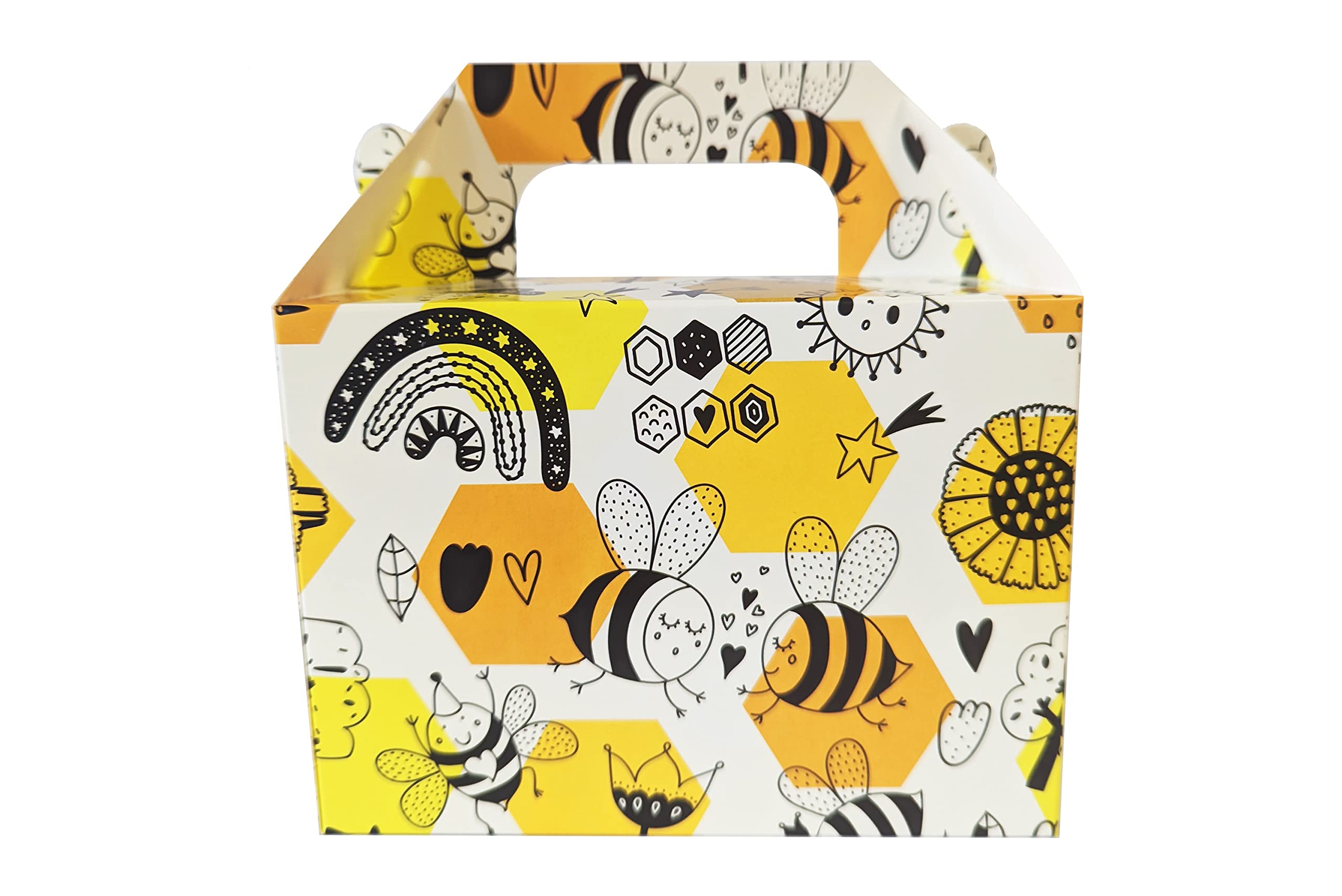 Harfield Kids Lunch Boxes Bees Cartoon Happy Meal Style Cardboard Recyclable Disposable FSC Certified Pack of 25